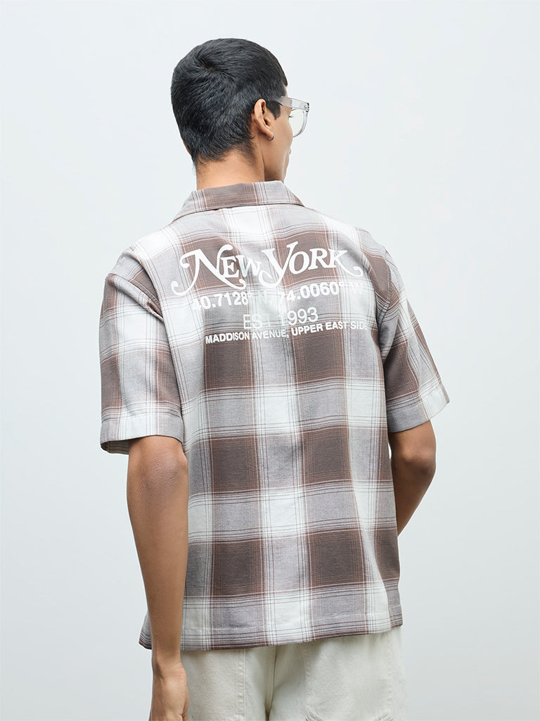 Nuon Brown Checks Pattern Relaxed-Fit Cotton Shirt