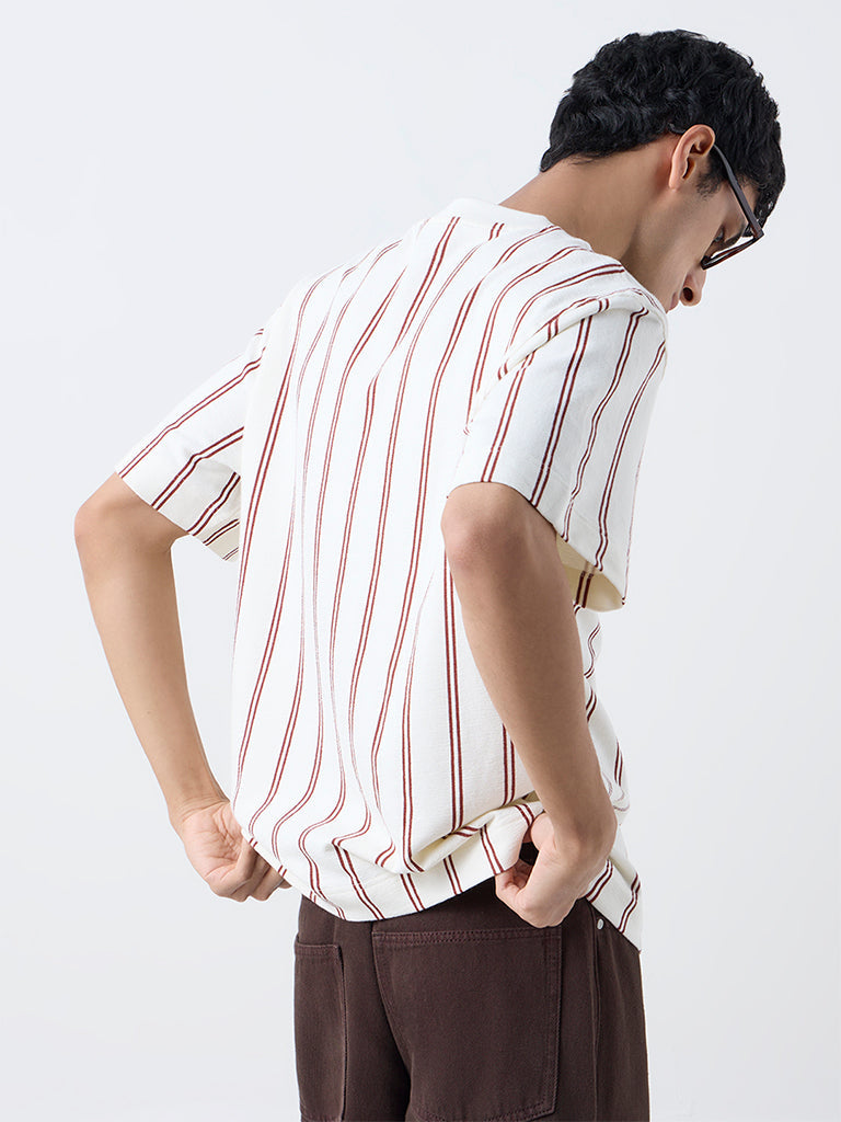 Nuon Off-White Striped Relaxed-Fit Cotton T-Shirt