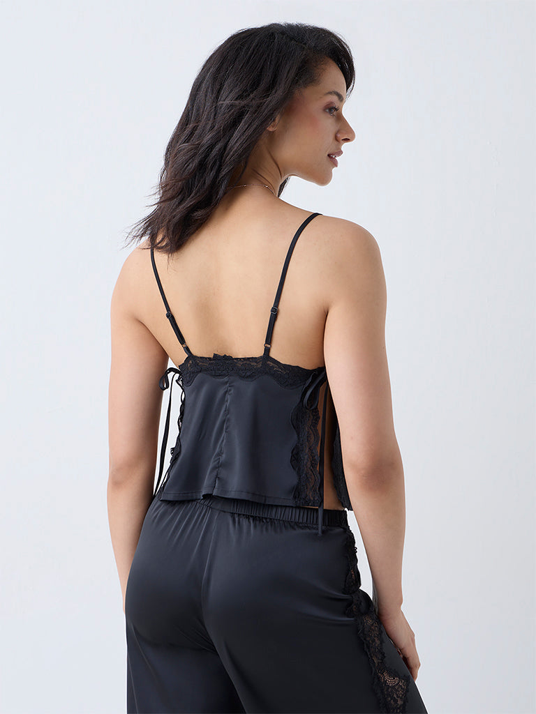 Wunderlove Black Lace Detailed Satin Camisole