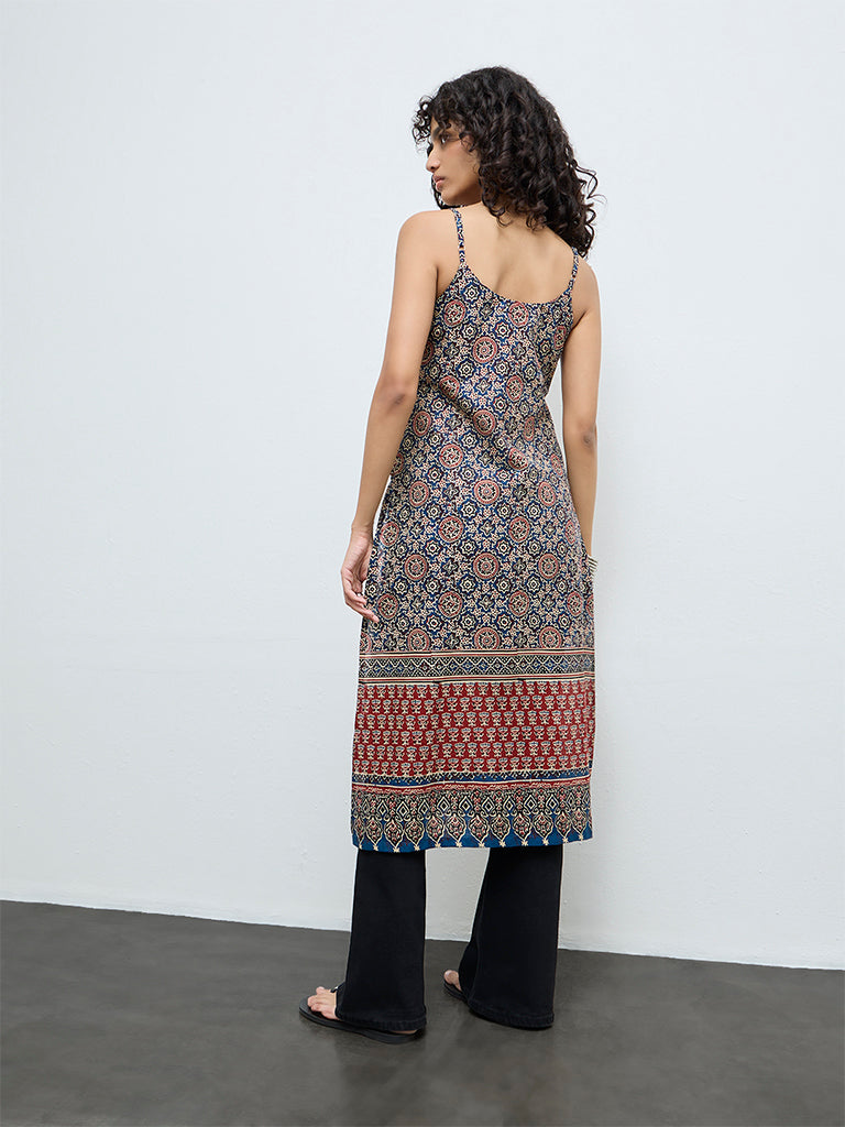 Utsa Indigo Printed Cotton A-Line Kurta