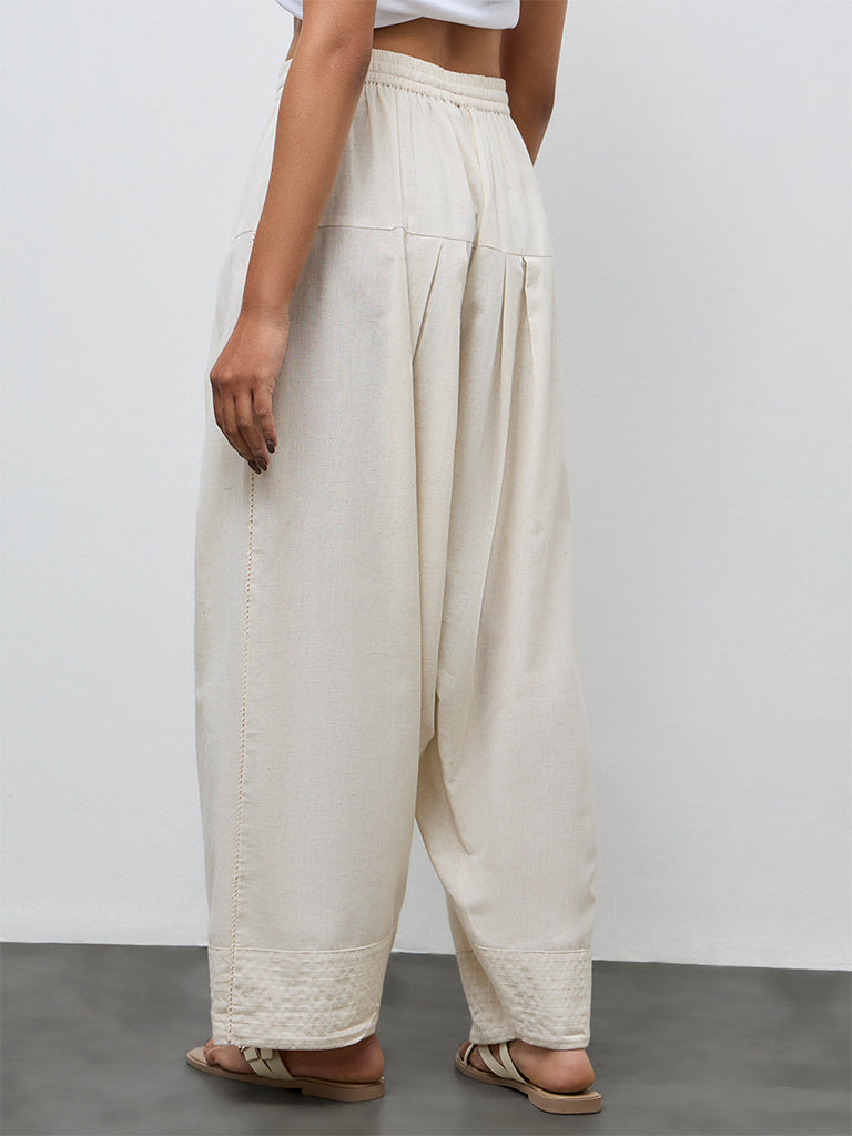 Utsa Off-White Cotton-Blend Dhoti-Style Pants