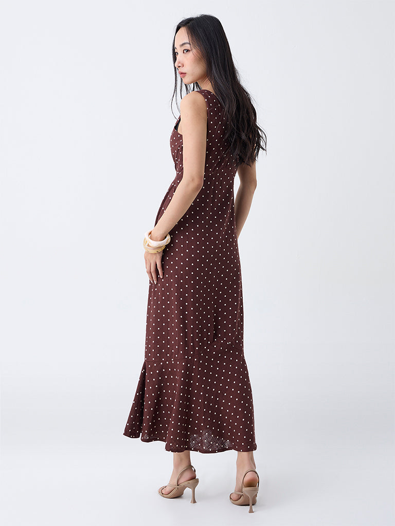 LOV Dark Brown Polka Dot Empire A-Line Dress