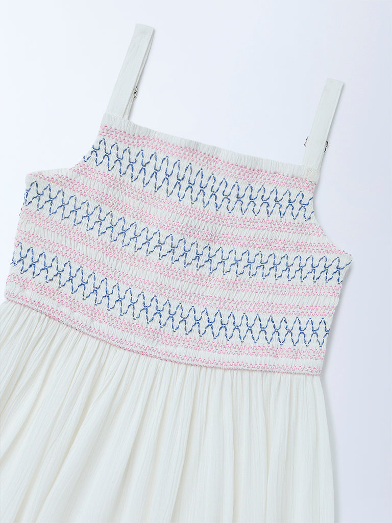 Utsa Kids Girls White Embroidered Fit-and-Flare Dress - (2-8 yrs)