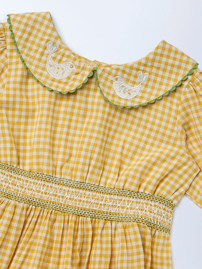 Utsa Kids Girls Yellow Check A-Line Cotton Dress - (2-8 yrs)