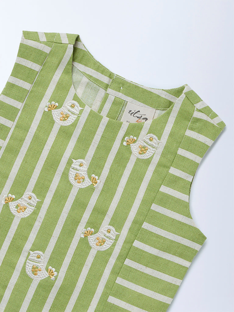 Utsa Kids Girls Sage Striped Cotton-Blend Blouse - (2-8 yrs)