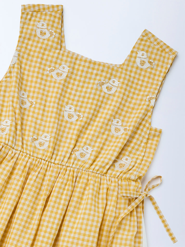 Utsa Kids Girls Yellow Checkered A-Line Cotton Dress - (8-14 yrs)