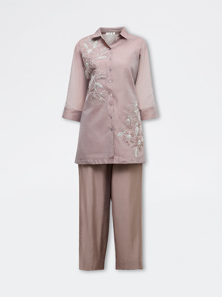 Vark Beige Floral Embroidered Ethnic Set