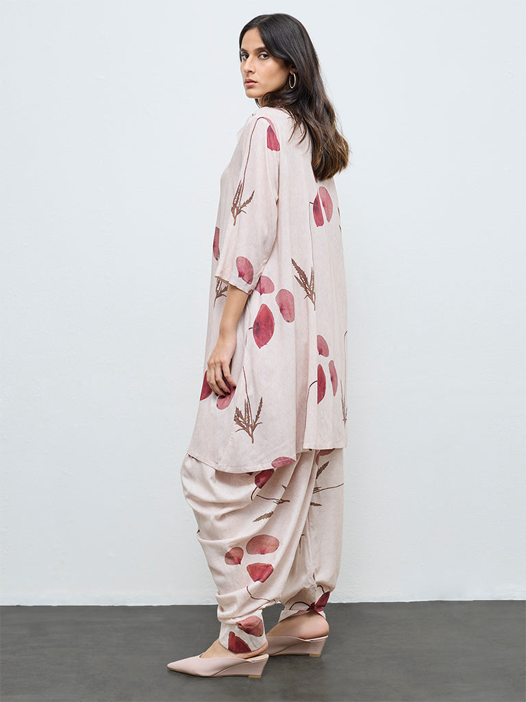 Zuba Dusty Pink Botanical Printed A-Line Kurta