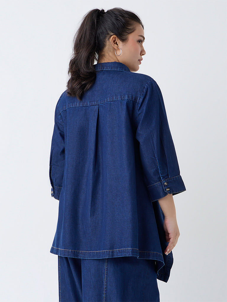 Gia Dark Blue Solid Denim Blouse