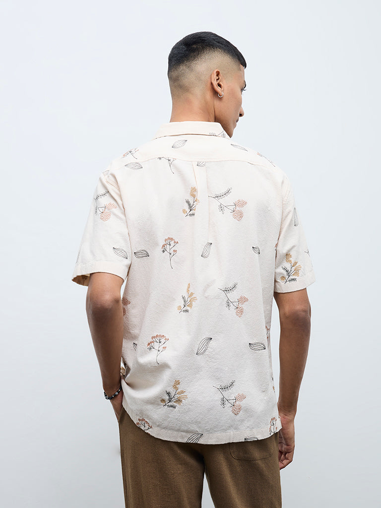ETA Light Beige Floral Detailed Relaxed-Fit Cotton-Blend Shirt