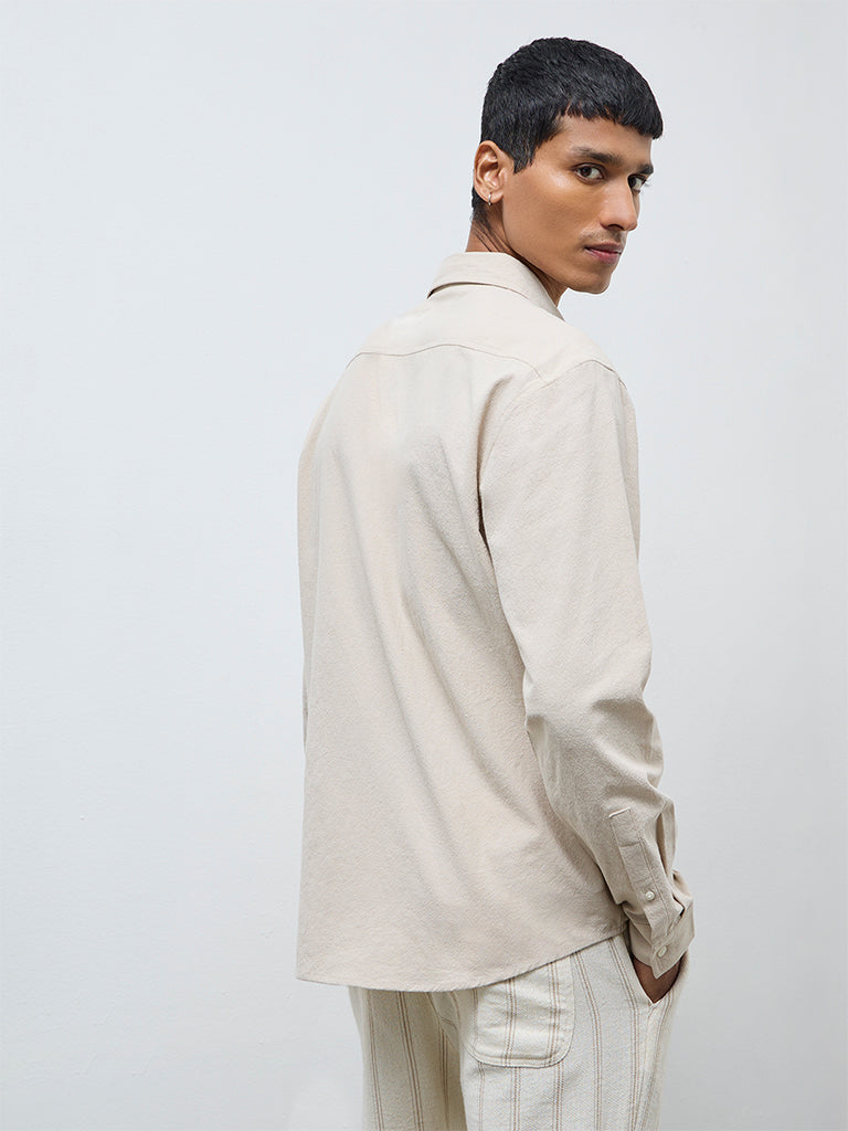 ETA Light Beige Solid Relaxed-Fit Cotton Shirt