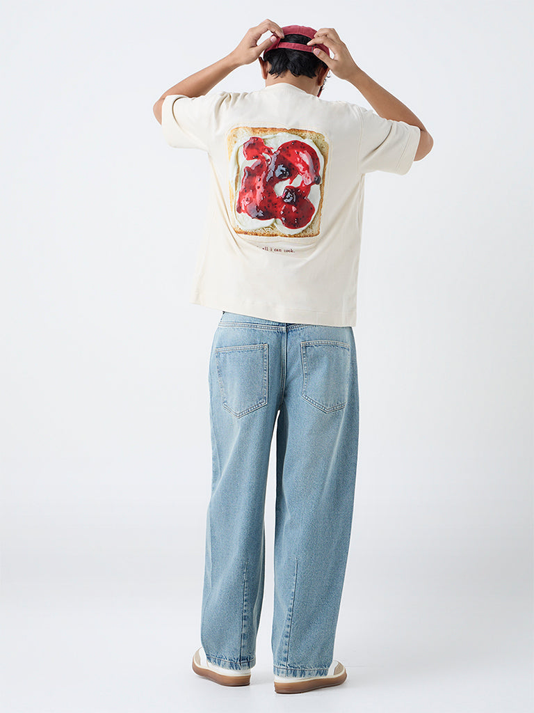 Nuon Blue Faded Relaxed-Fit Mid-Rise Jeans