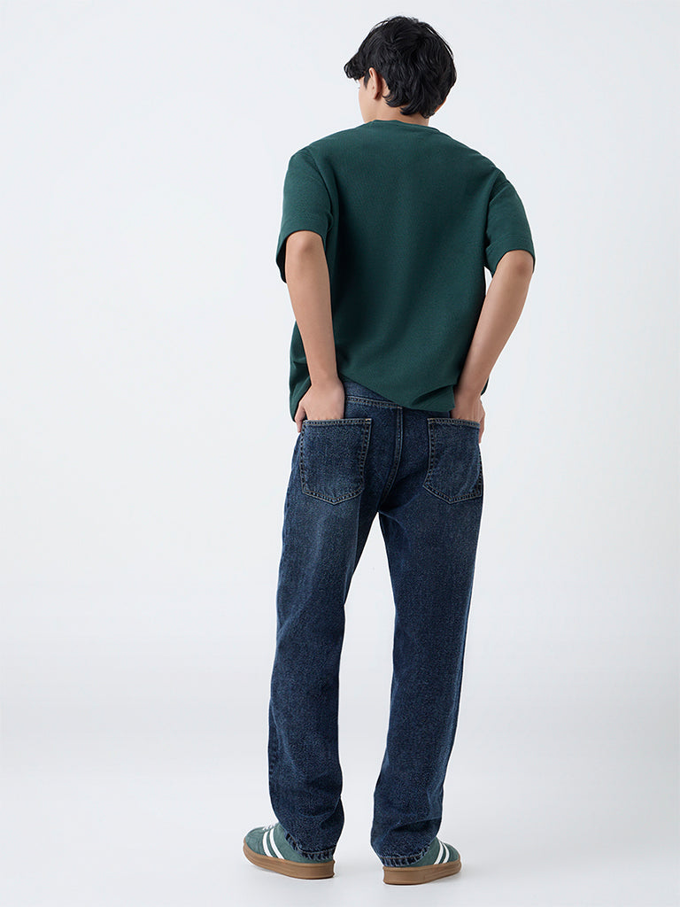 Nuon Dark Blue Relaxed-Fit Mid-Rise Jeans