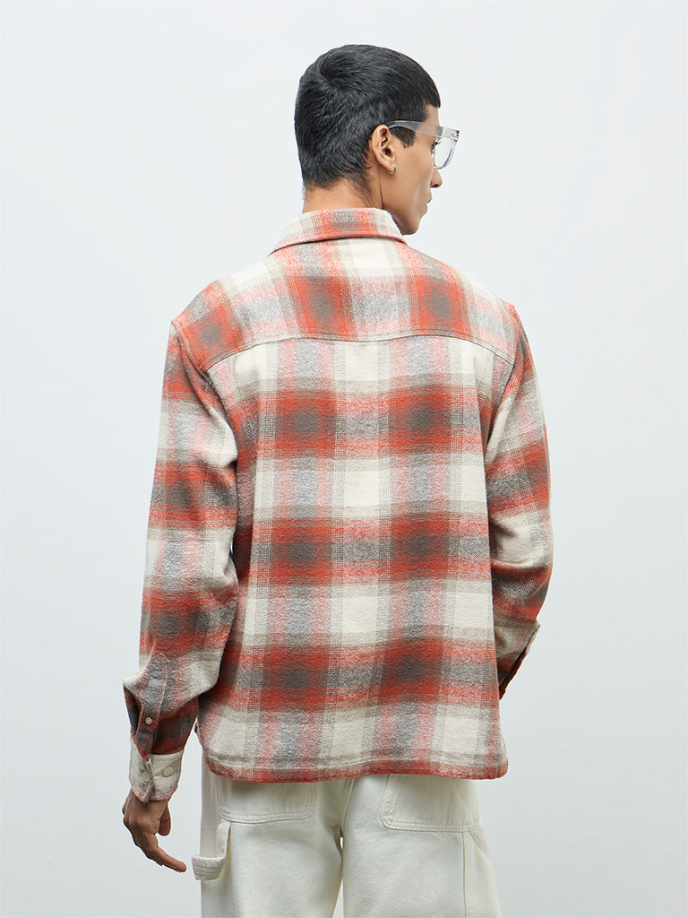 Nuon Red Checks Pattern Relaxed-Fit Cotton Shirt
