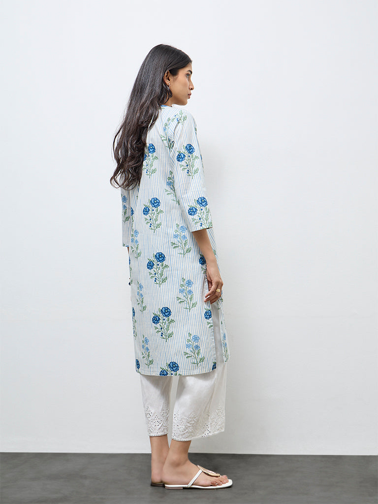 Utsa Off-White Floral Straight Cotton Kurta