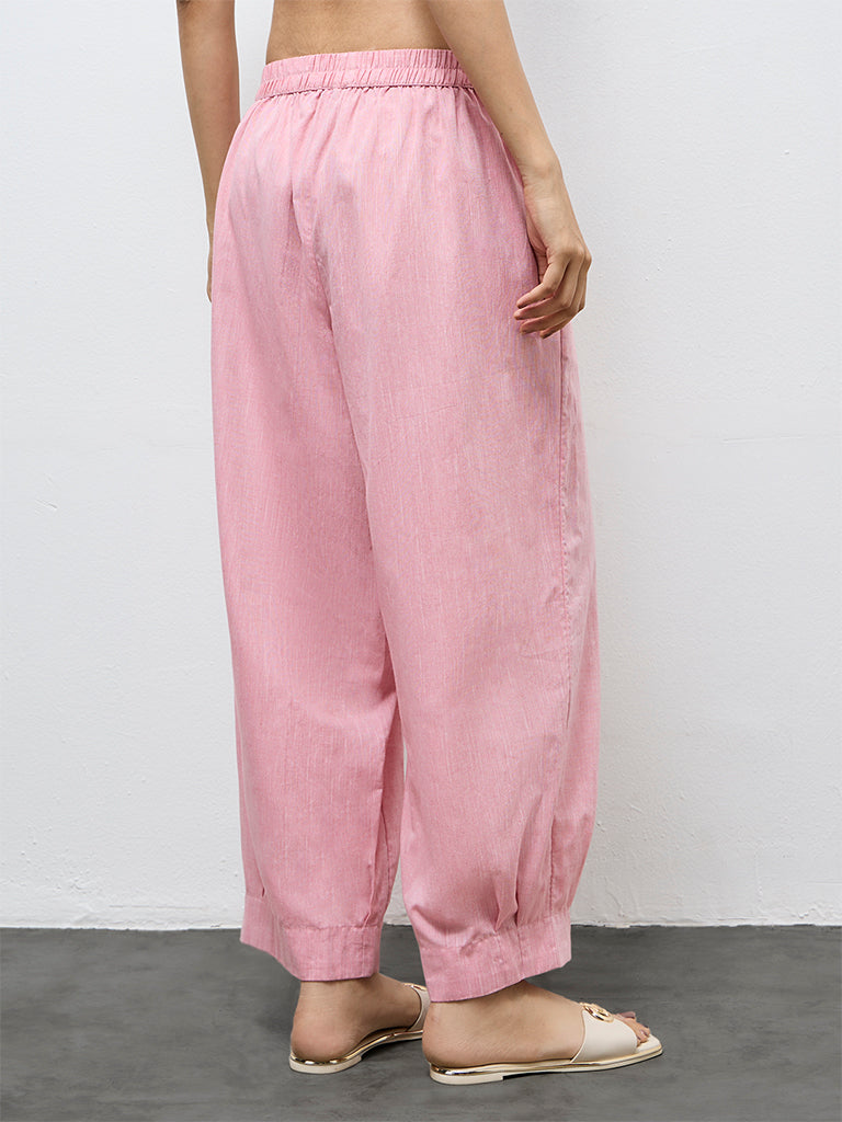 Utsa Light Pink Solid Cotton Harem Pants