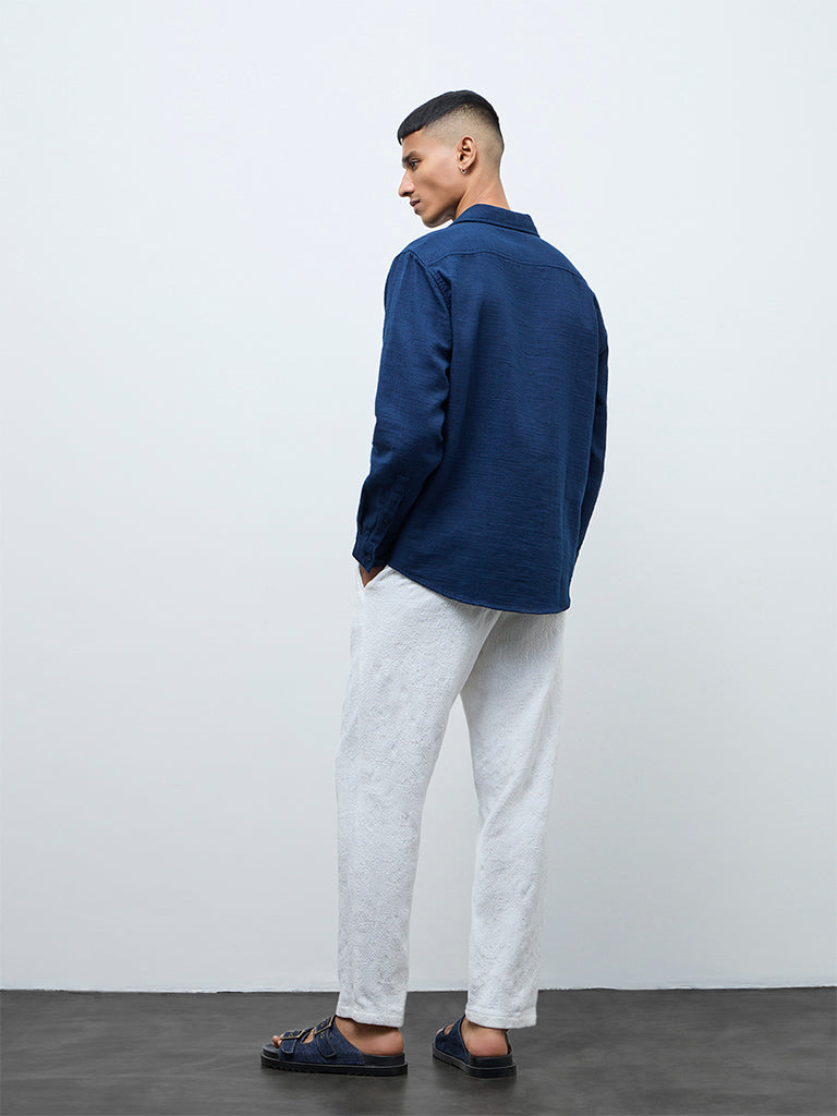 ETA White Textured Relaxed-Fit Mid-Rise Cotton Chinos