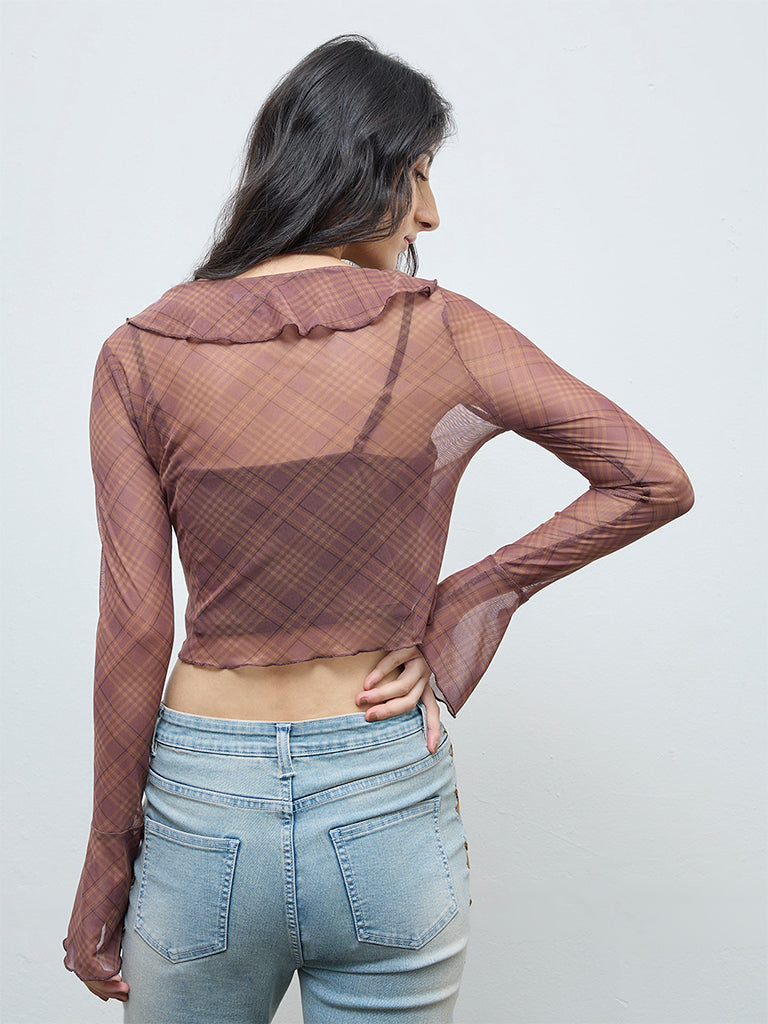 Nuon Brown Checks Detailed Mesh Top