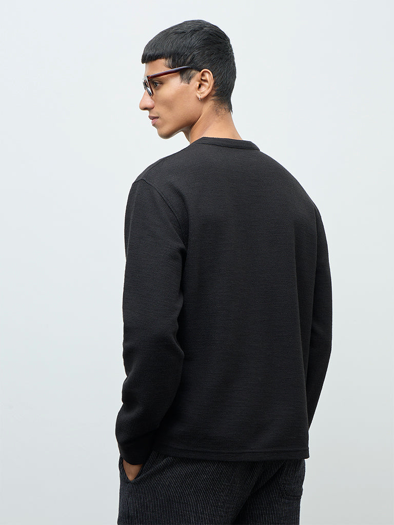 ETA Black Criss-Cross Relaxed-Fit Cotton-Blend T-Shirt