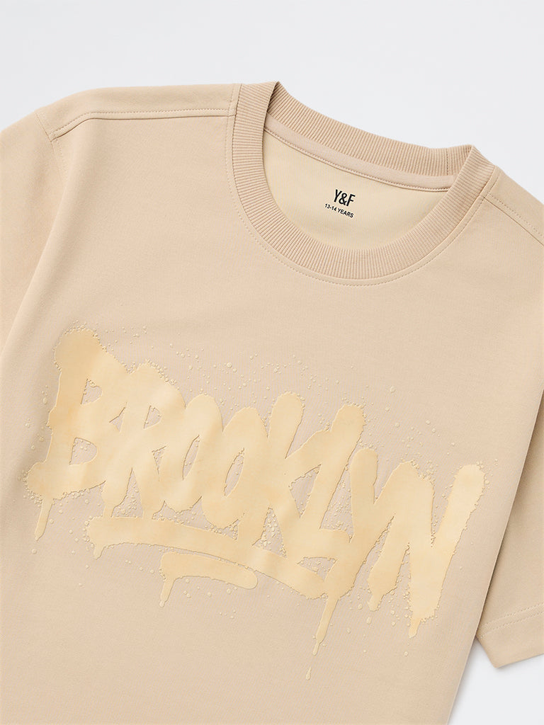 Boys Cream Printed Cotton-Blend T-Shirt