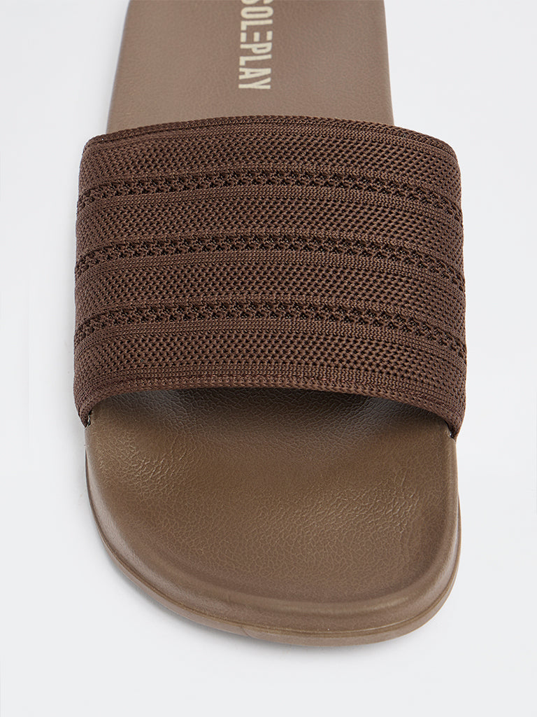 SOLEPLAY Dark Brown Knit-Textured Pool Slides