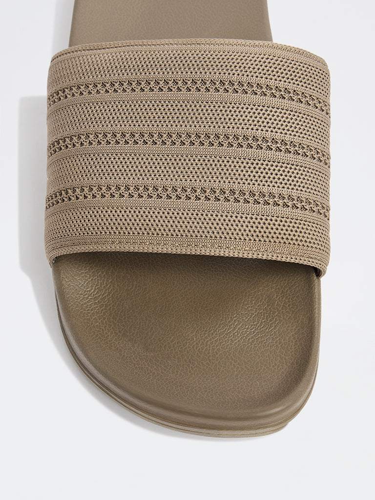 SOLEPLAY Taupe Knit-Textured Pool Slides