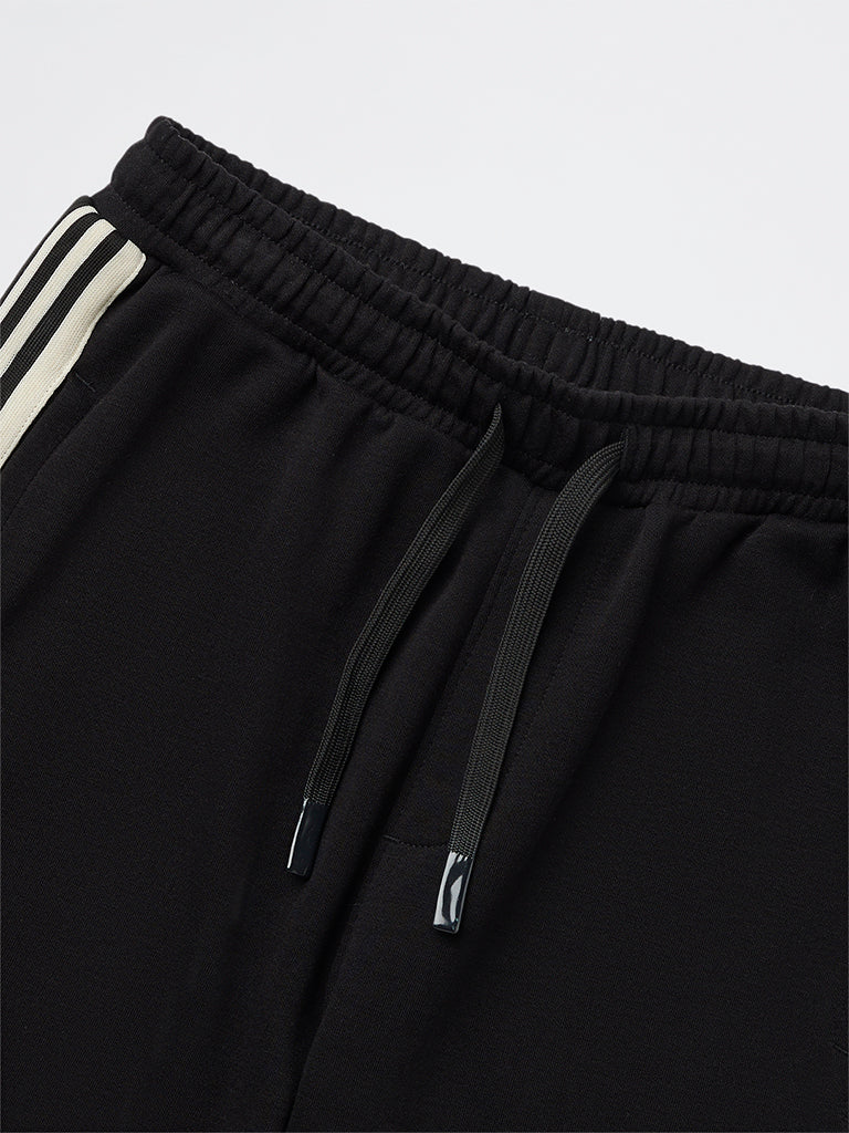 Boys Black Striped Mid-Rise Shorts