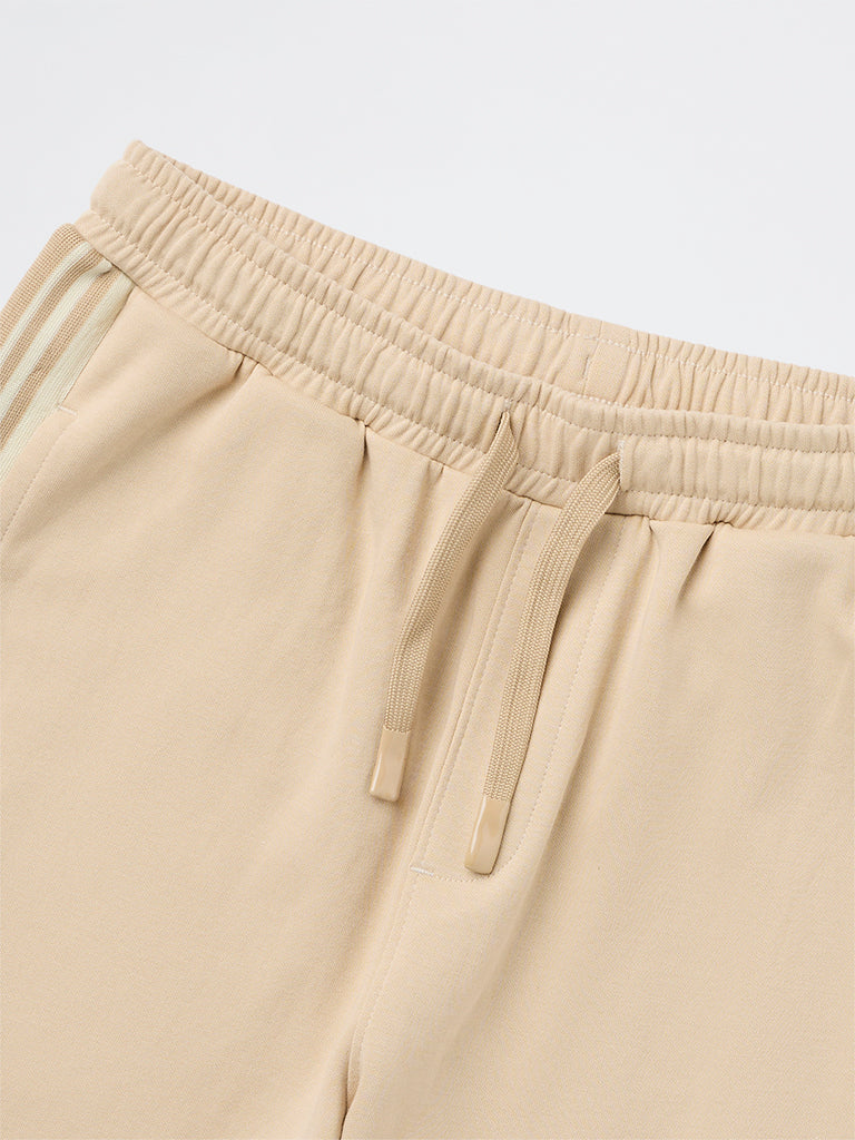 Boys Beige Striped Mid-Rise Shorts