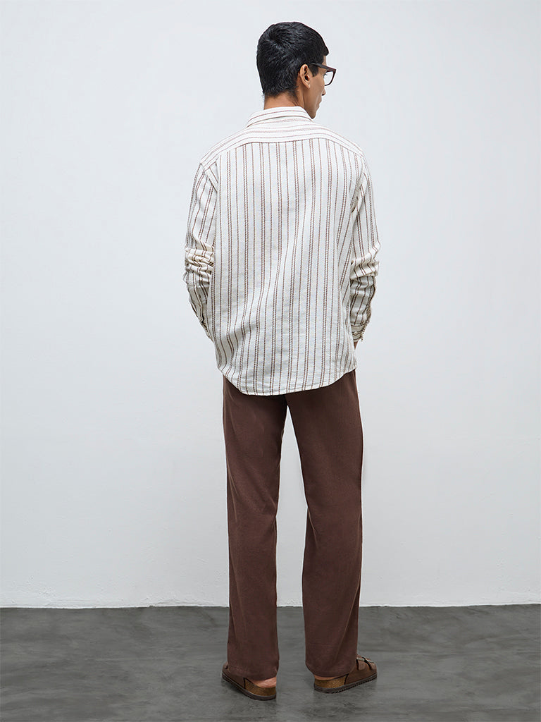 ETA Dark Brown Solid Relaxed-Fit Mid-Rise Cotton-Blend Chinos