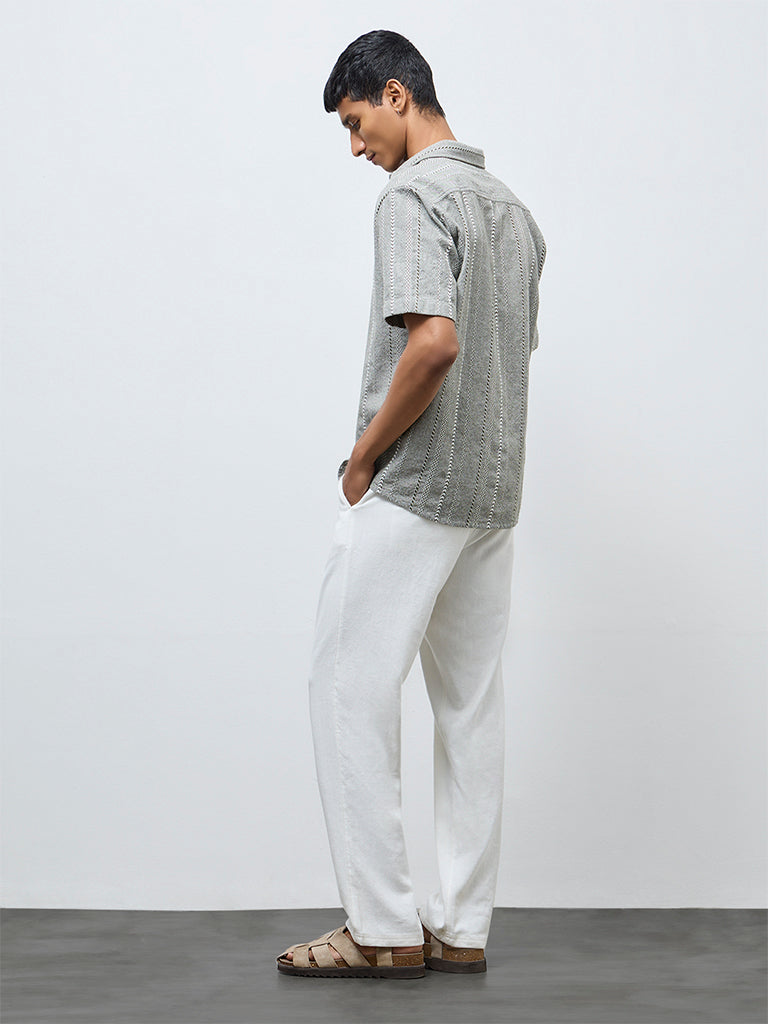 ETA Off-White Solid Relaxed-Fit Mid-Rise Cotton-Blend Chinos