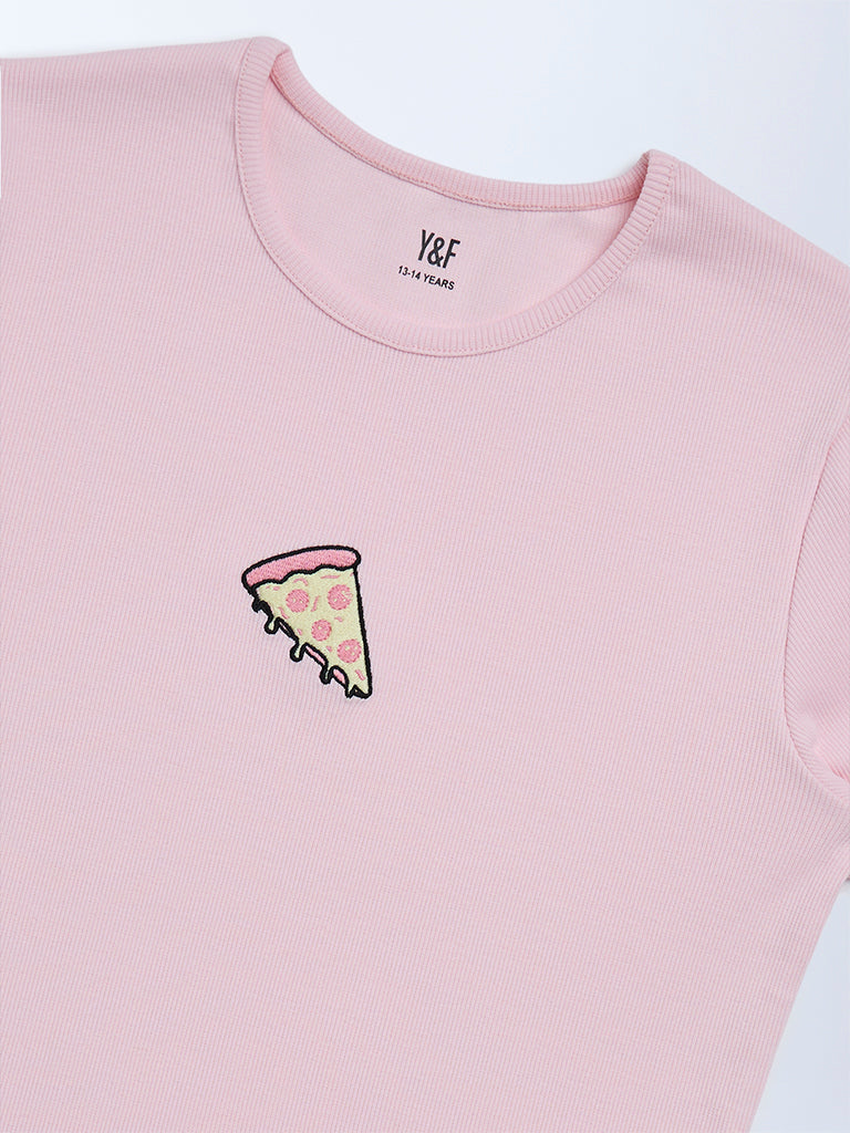 Girls Pink Embroidered Cotton-Blend T-Shirt