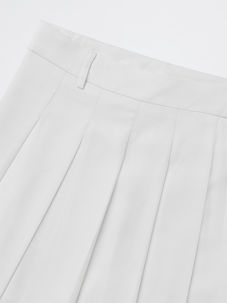 Girls White Pleated High-Rise Skirt