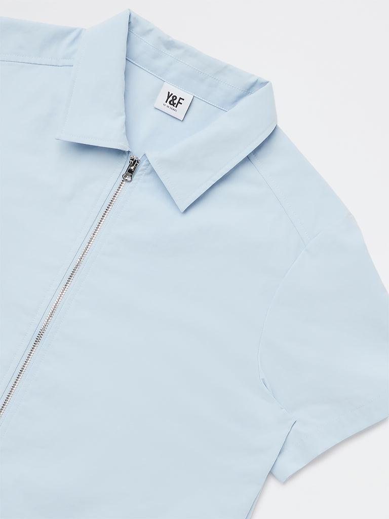Girls Light Blue Solid Shirt