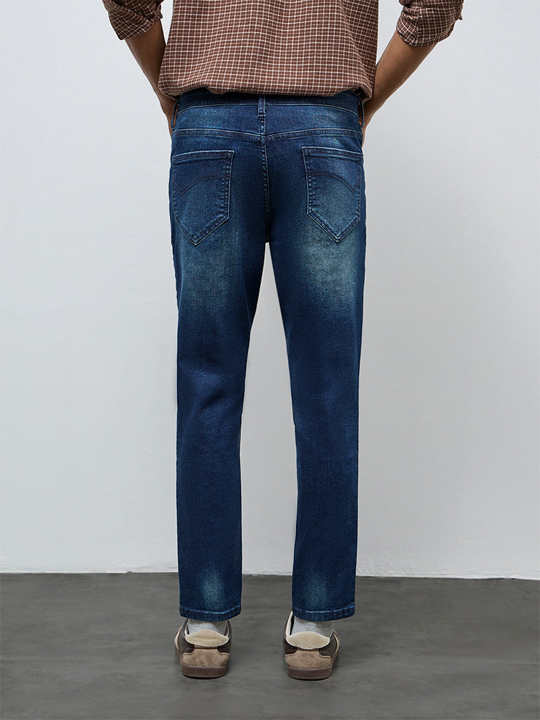 Nuon Dark Blue Faded Slim-Fit Mid-Rise Jeans