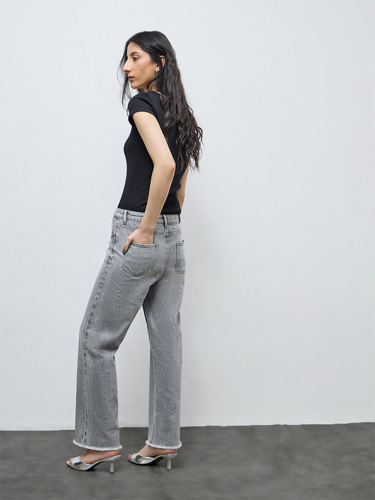 Nuon Grey Washed High-Rise Denim Jeans