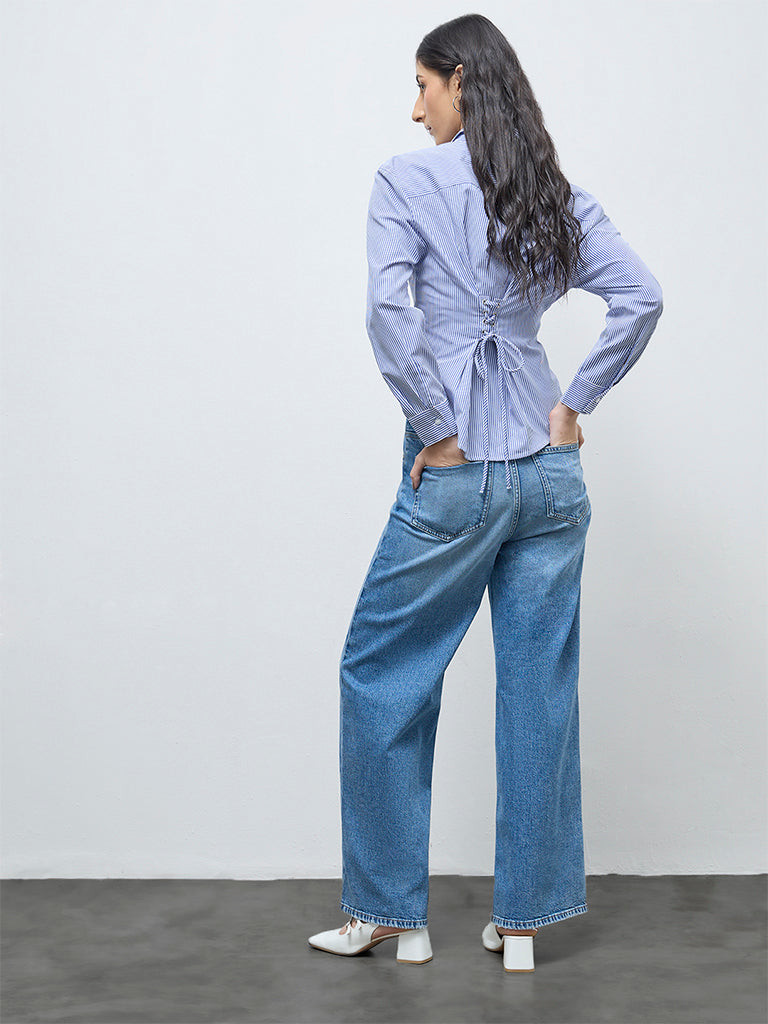 Nuon Blue Distressed High-Rise Denim Jeans