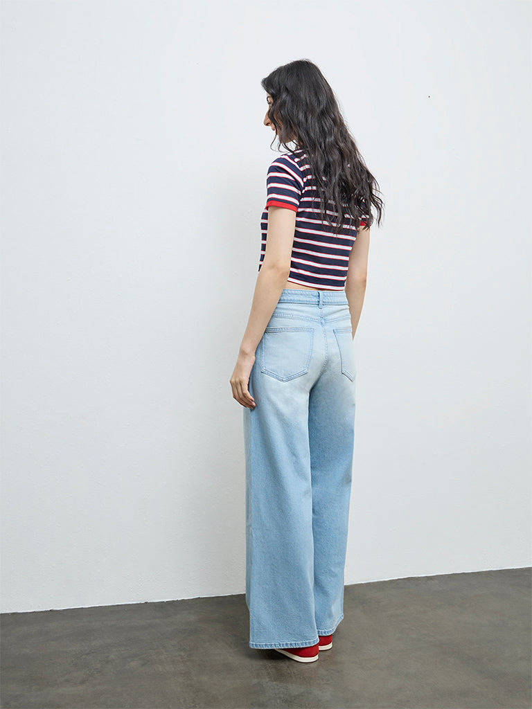 Nuon Light Blue Distressed High-Rise Jeans