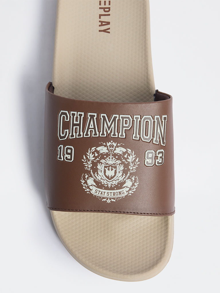 SOLEPLAY Brown Typographic Pool Slides