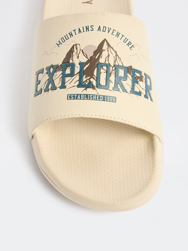 SOLEPLAY Beige Graphic Printed Pool Slides