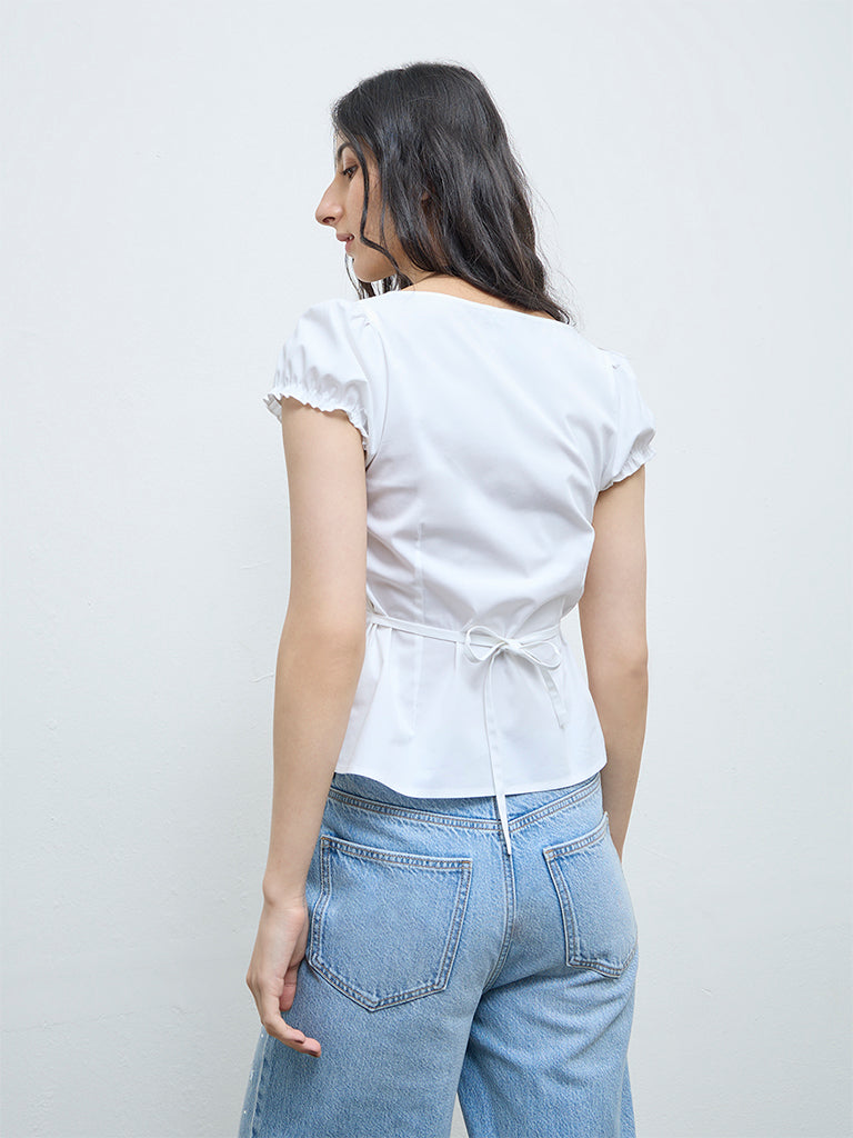 Nuon White Solid Cotton Top