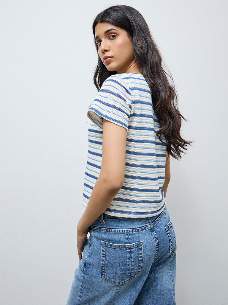 LOV Off-White Striped Knit-Textured Top