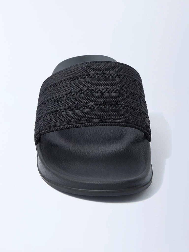 SOLEPLAY Black Knit-Textured Pool Slides