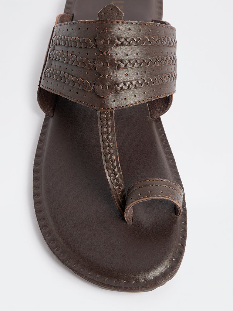 SOLEPLAY Brown Braided Kolhapuri Sandals