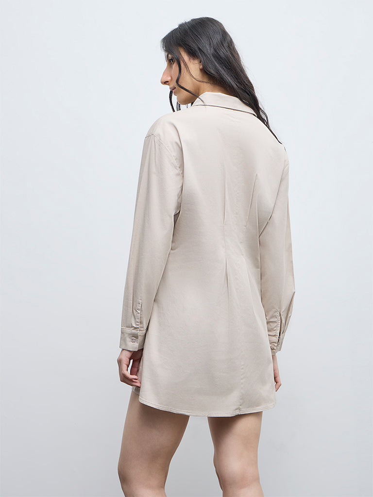 Nuon Light Beige Criss-Cross Detailed Cotton-Blend Shirt Dress