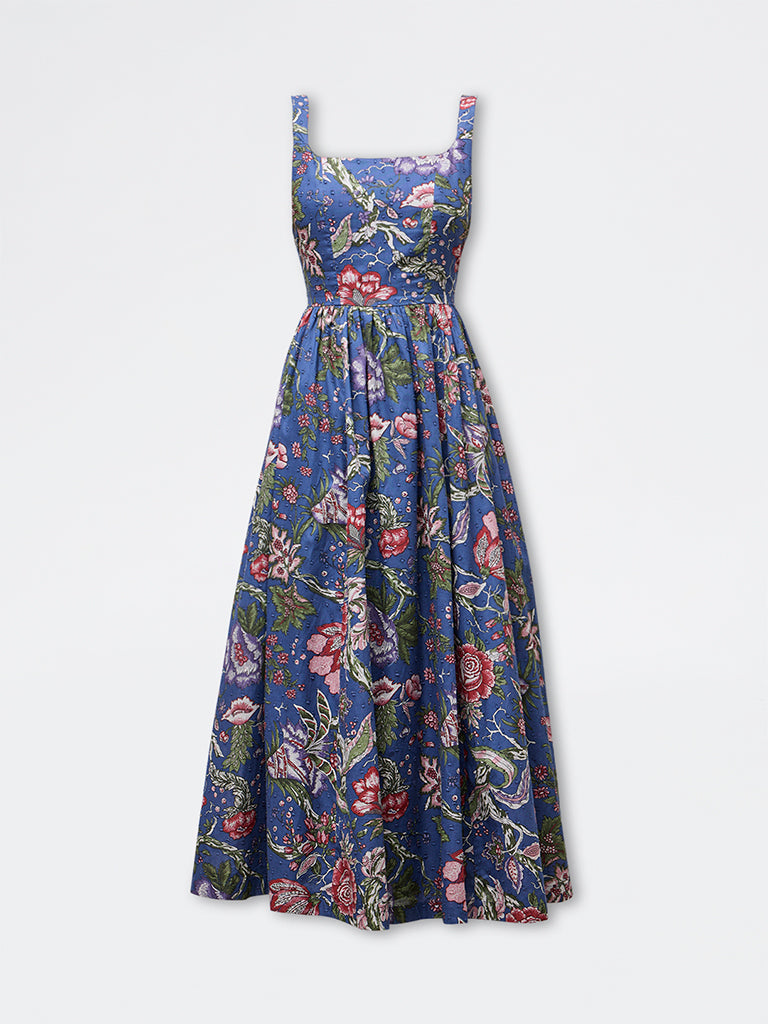 Bombay Paisley Blue Floral Cotton A-Line Dress
