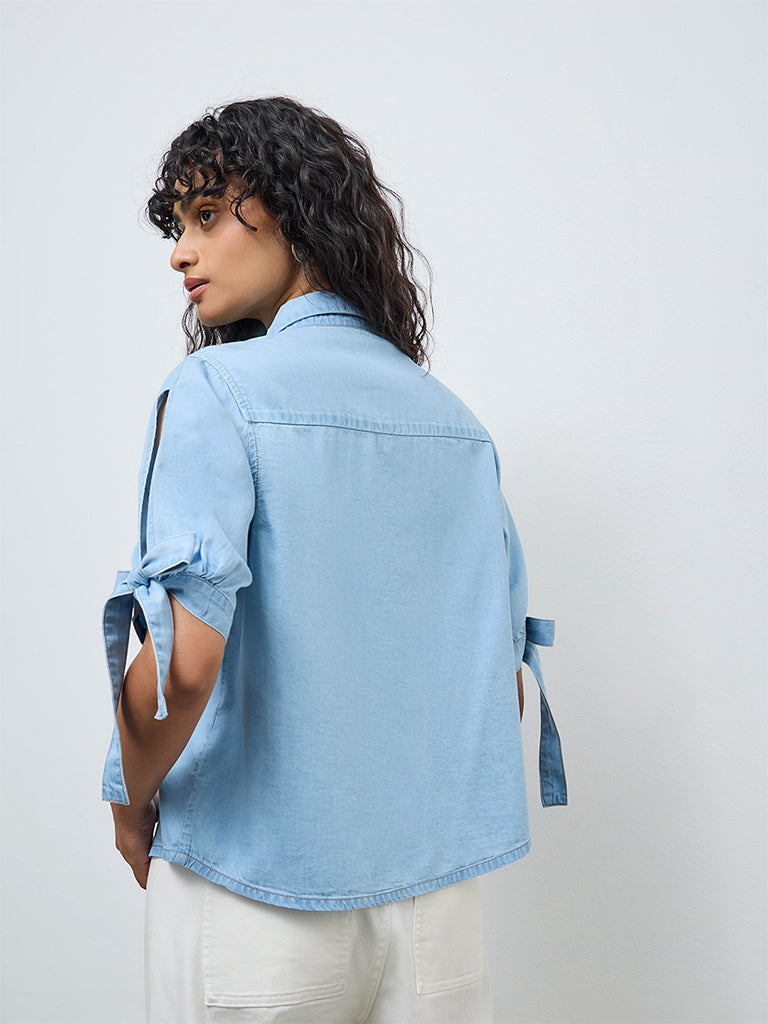 LOV Blue Solid Denim Shirt