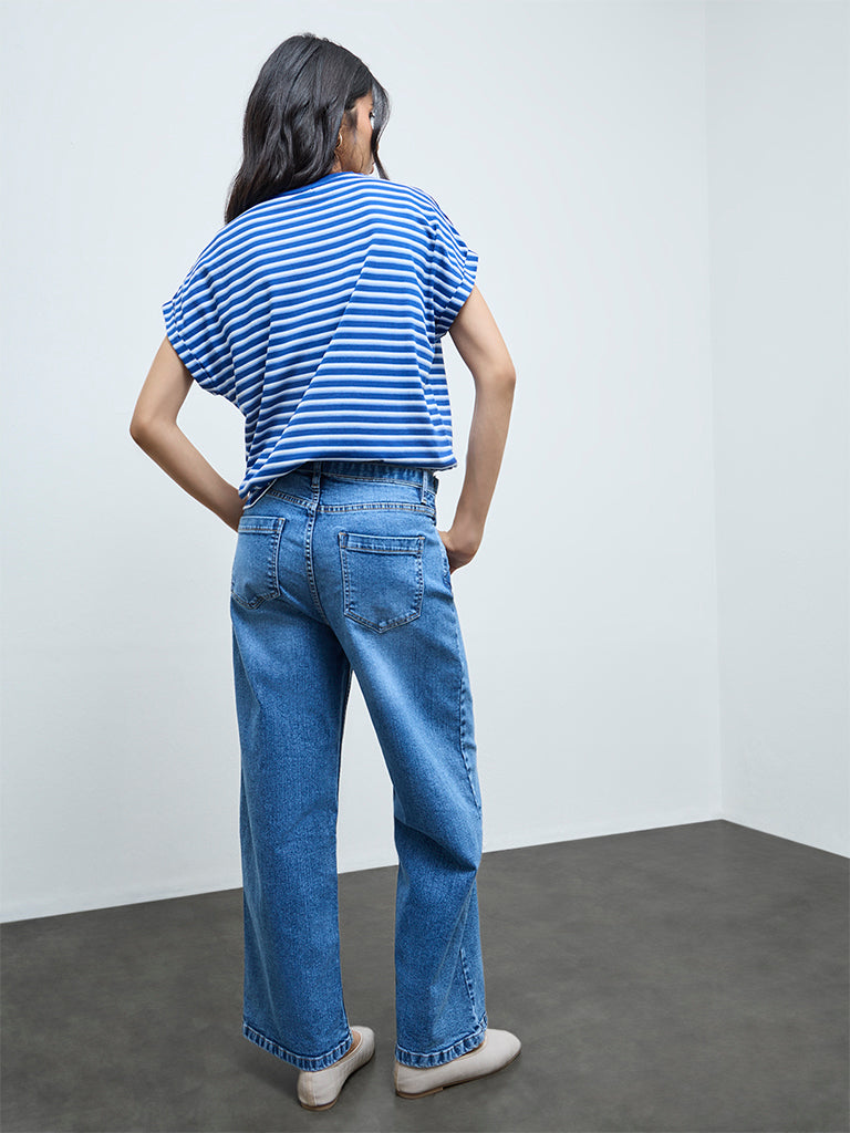 LOV Blue Faded Relaxed-Fit High-Rise Jeans with Belt
