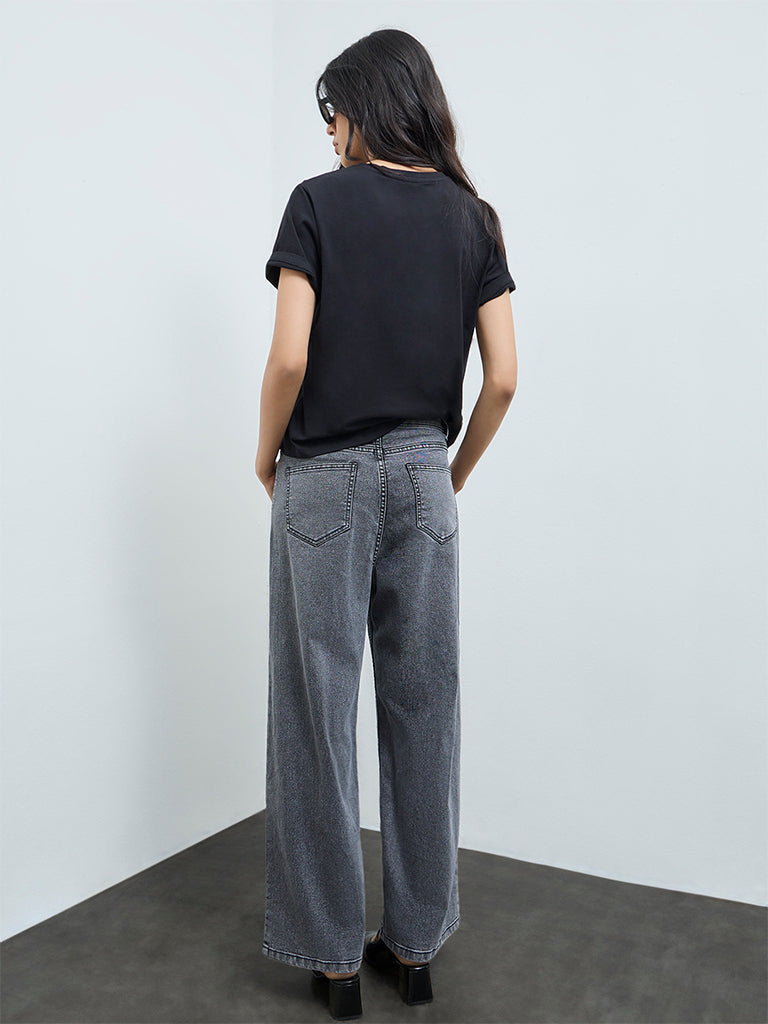 LOV Dark Grey Faded Relaxed-Fit High-Rise Jeans