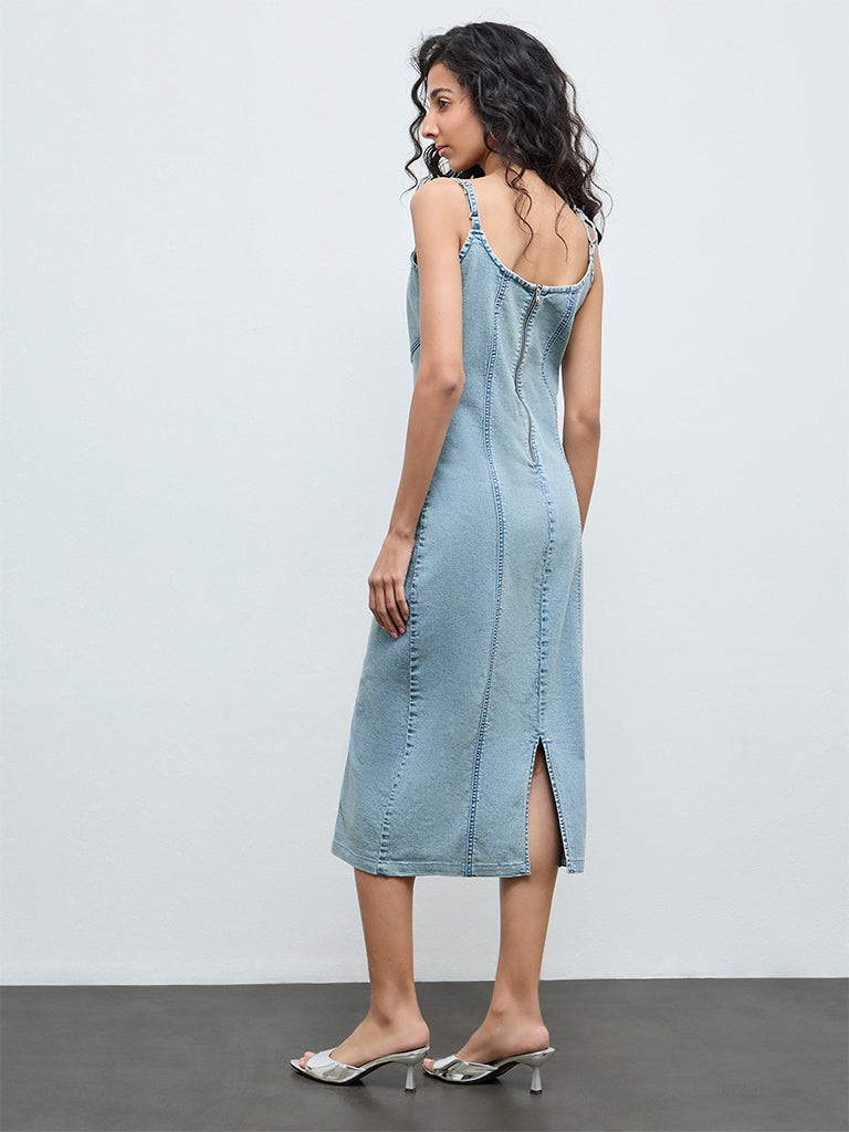 Nuon Blue Faded Denim A-Line Dress