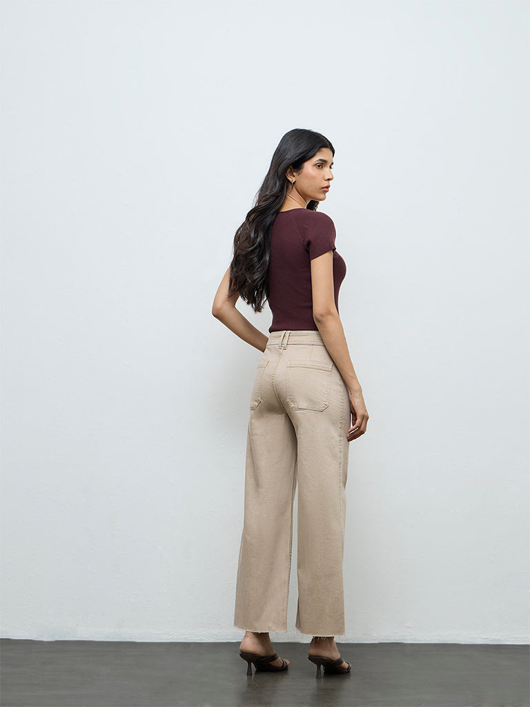 LOV Beige Wide-Leg High-Rise Jeans